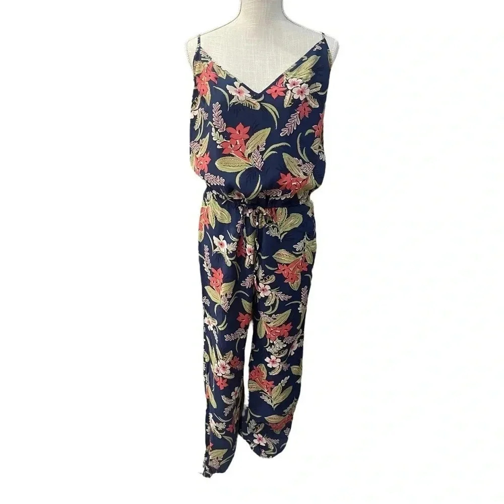 Polo Ralph Lauren V-Neck Drawstring Waist Blue Floral Jumpsuit Women’s size M